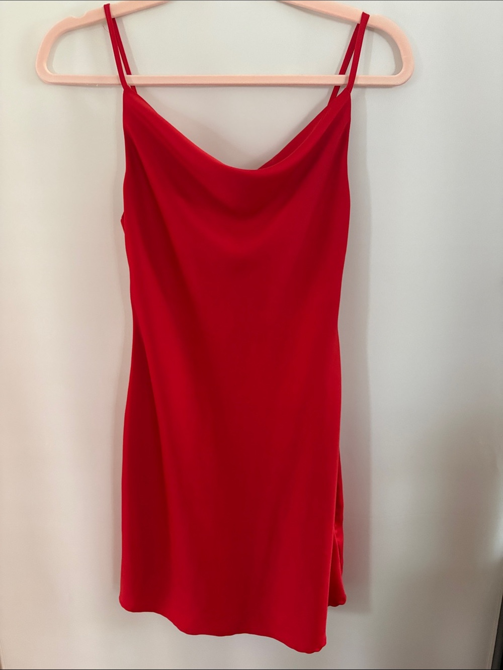 Red Slip Dress with Cowl Neck